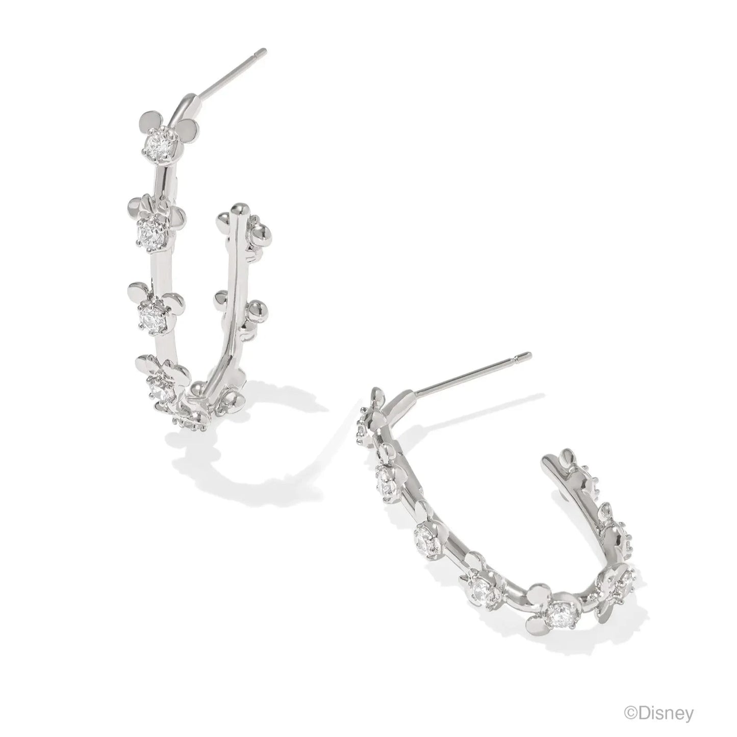 Mickey Minnie Mouse Hoop Earrings Silver White Crystal