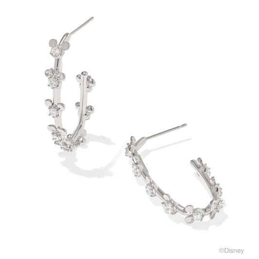 Mickey Minnie Mouse Hoop Earrings Silver White Crystal