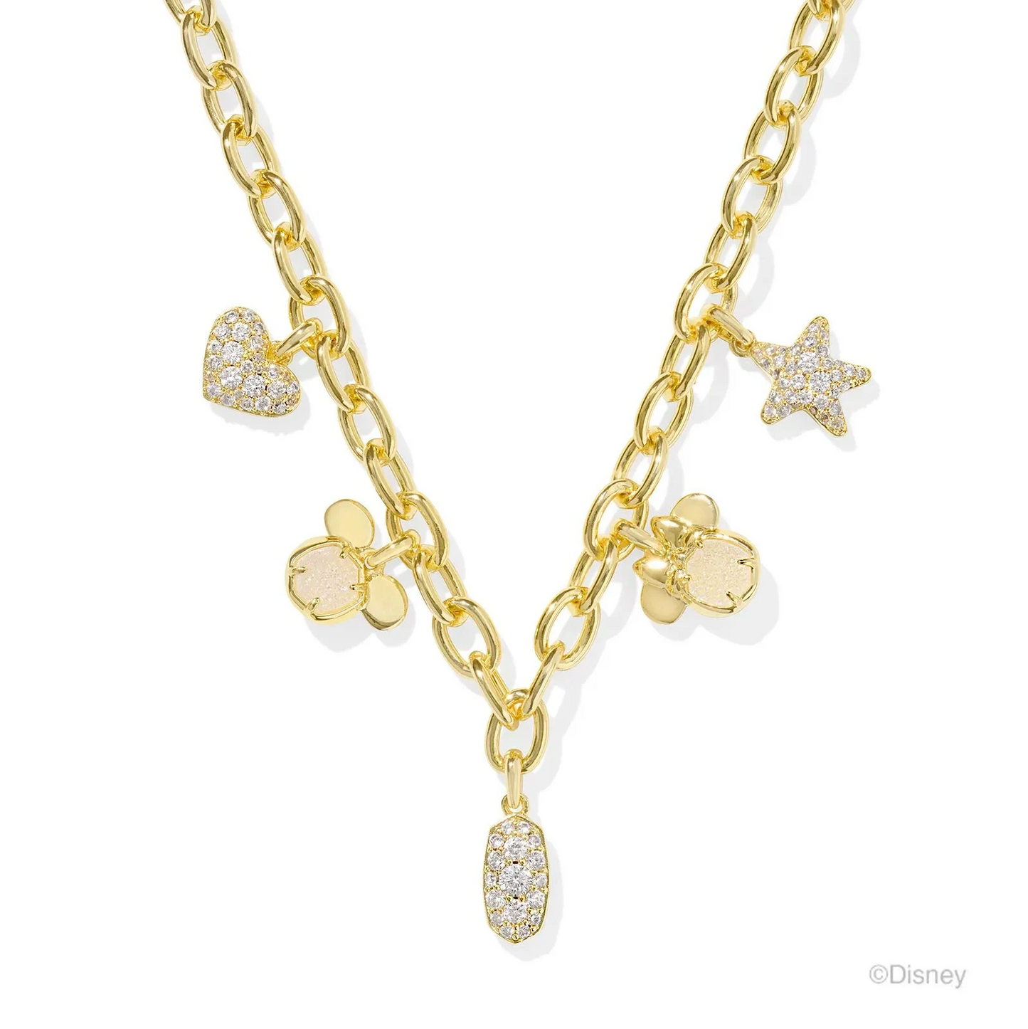 Mickey Minnie Charm Necklace Gold Iridescent White Mix