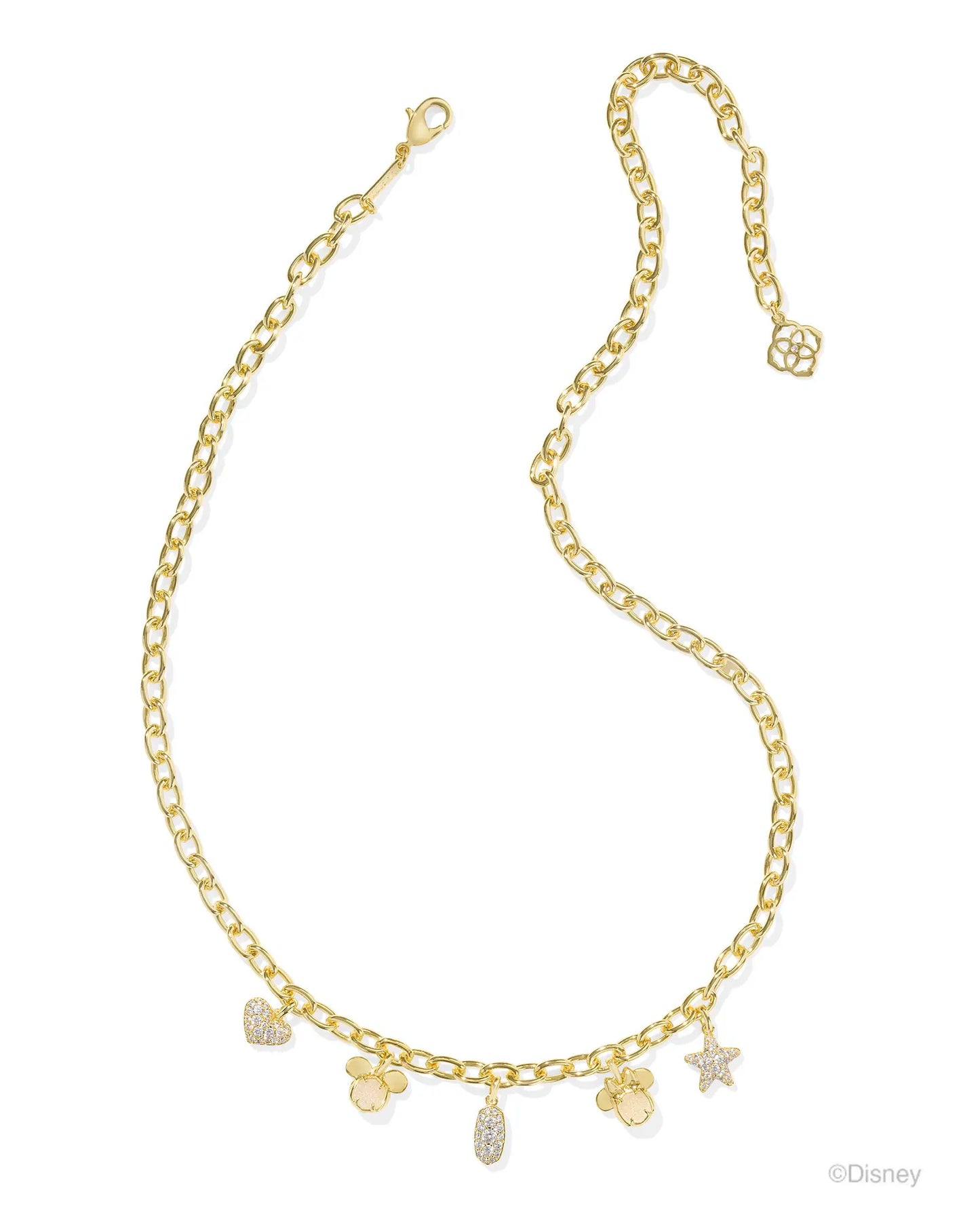 Mickey Minnie Charm Necklace Gold Iridescent White Mix