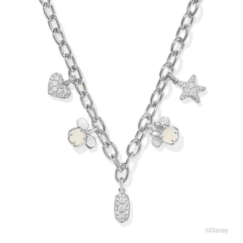Mickey Minnie Charm Necklace Silver Iridescent White Mix