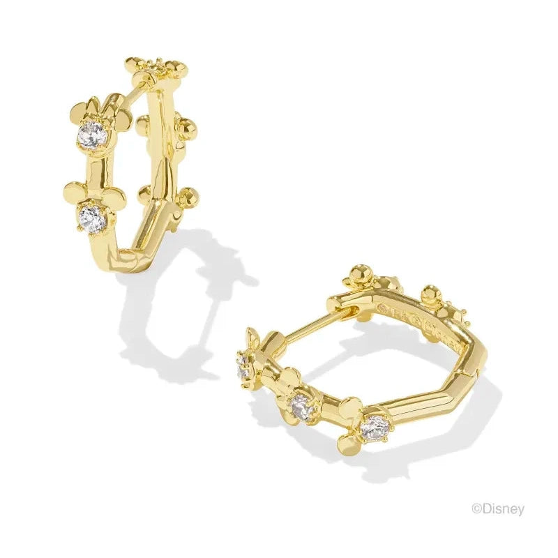 Mickey Minnie Huggie Earrings Gold White Crystal