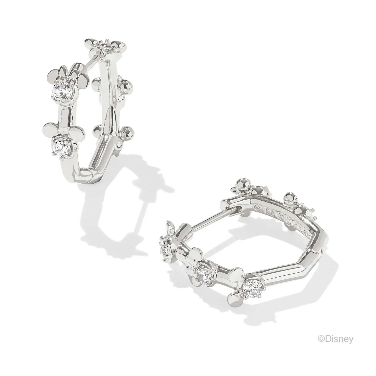 Mickey Minnie Huggie Earrings Silver White Crystal