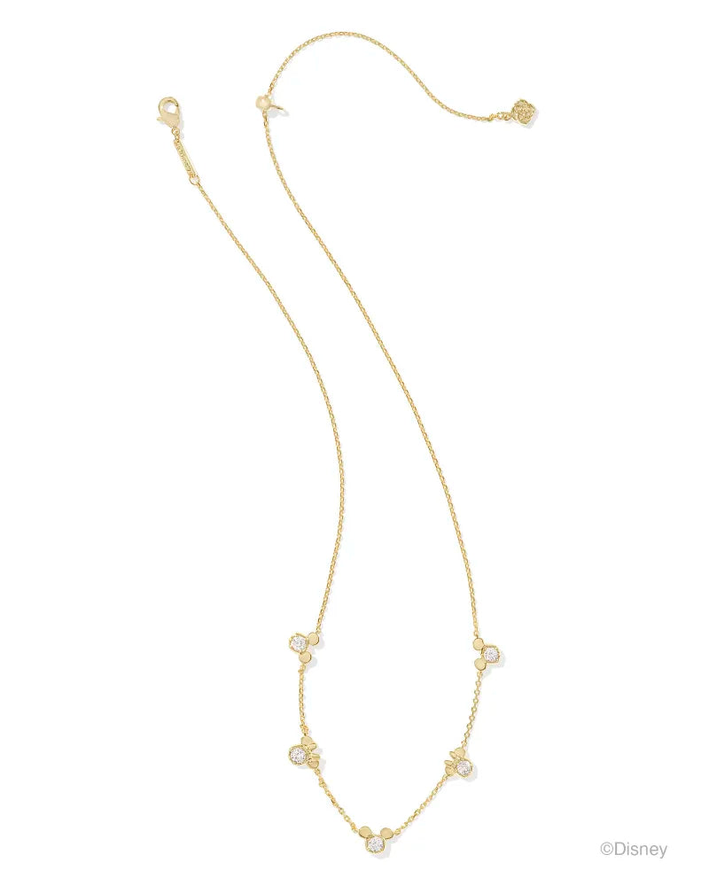 Mickey Minnie Mouse Strand Necklace Gold White Crystal