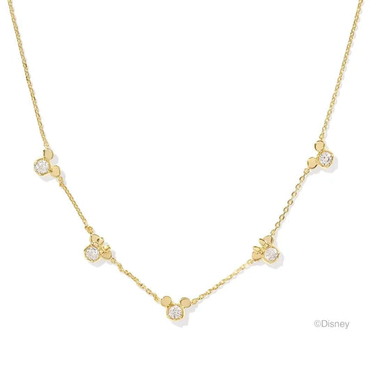 Mickey Minnie Mouse Strand Necklace Gold White Crystal