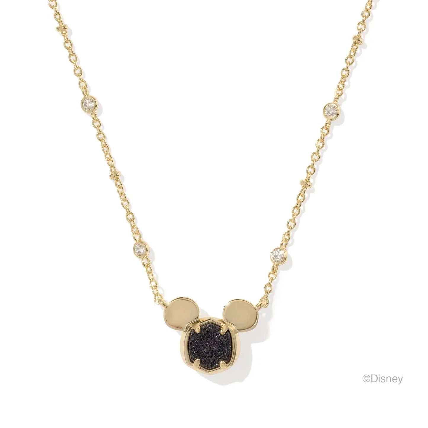 Mickey Mouse Pendant Necklace Gold Black Drusy