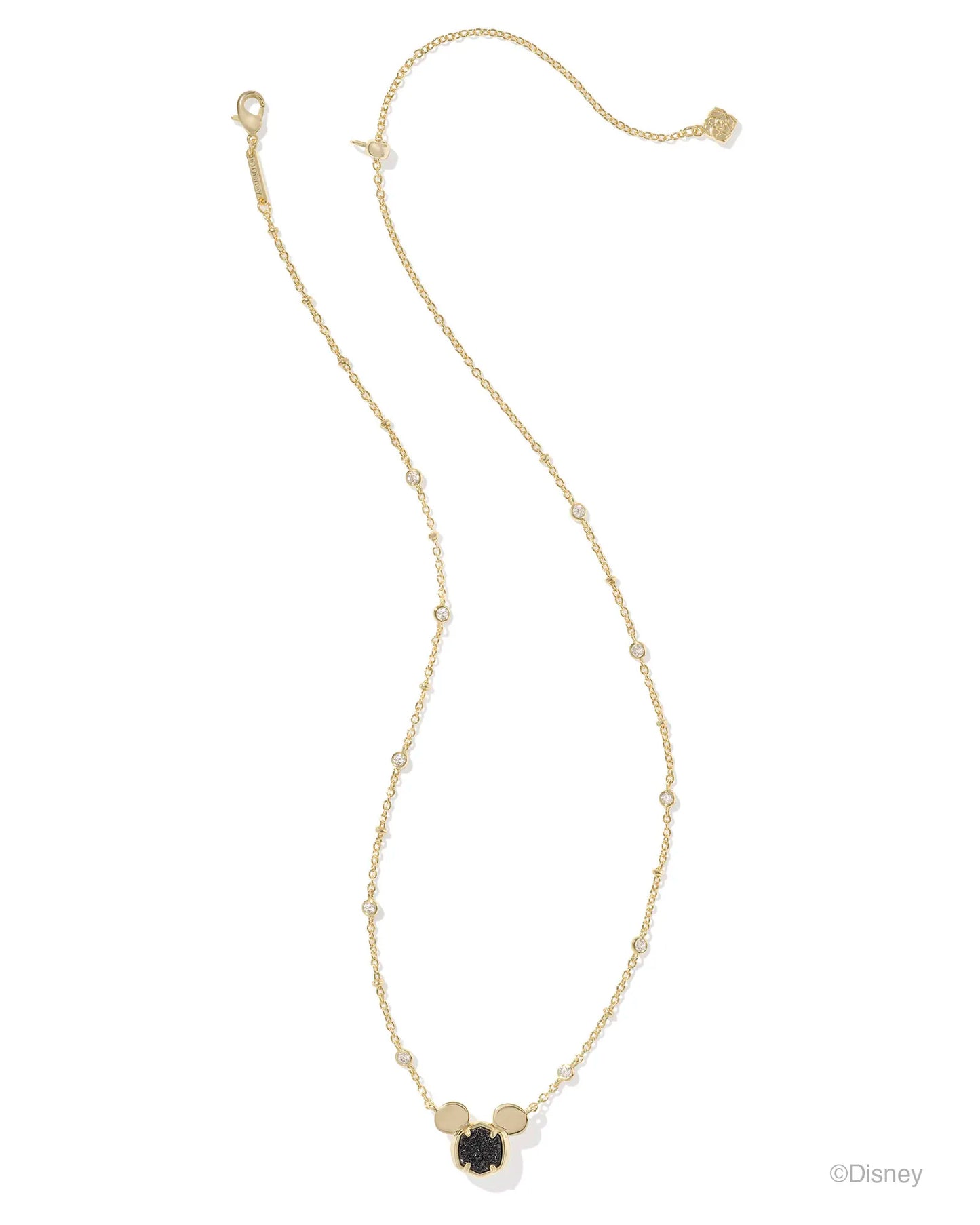 Mickey Mouse Pendant Necklace Gold Black Drusy