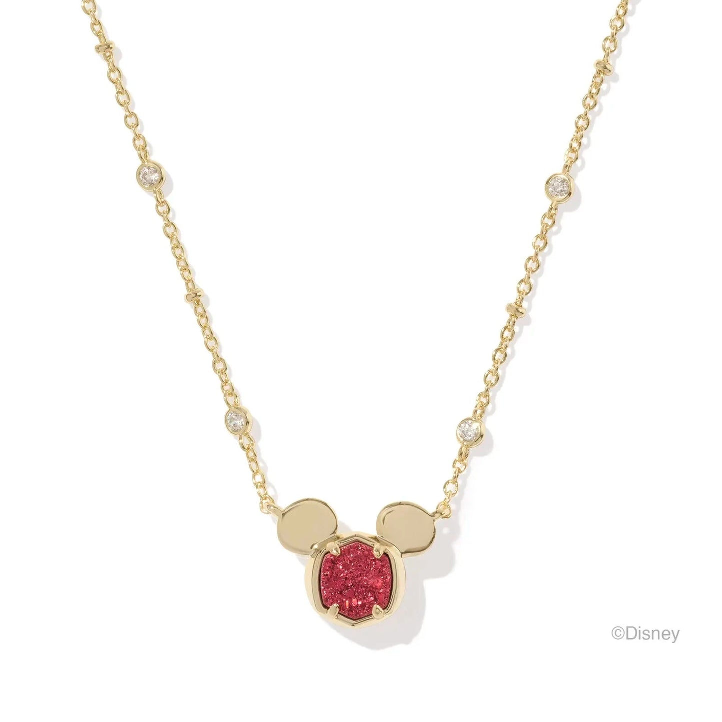 Mickey Mouse Pendant Necklace Gold Bright Red Drusy