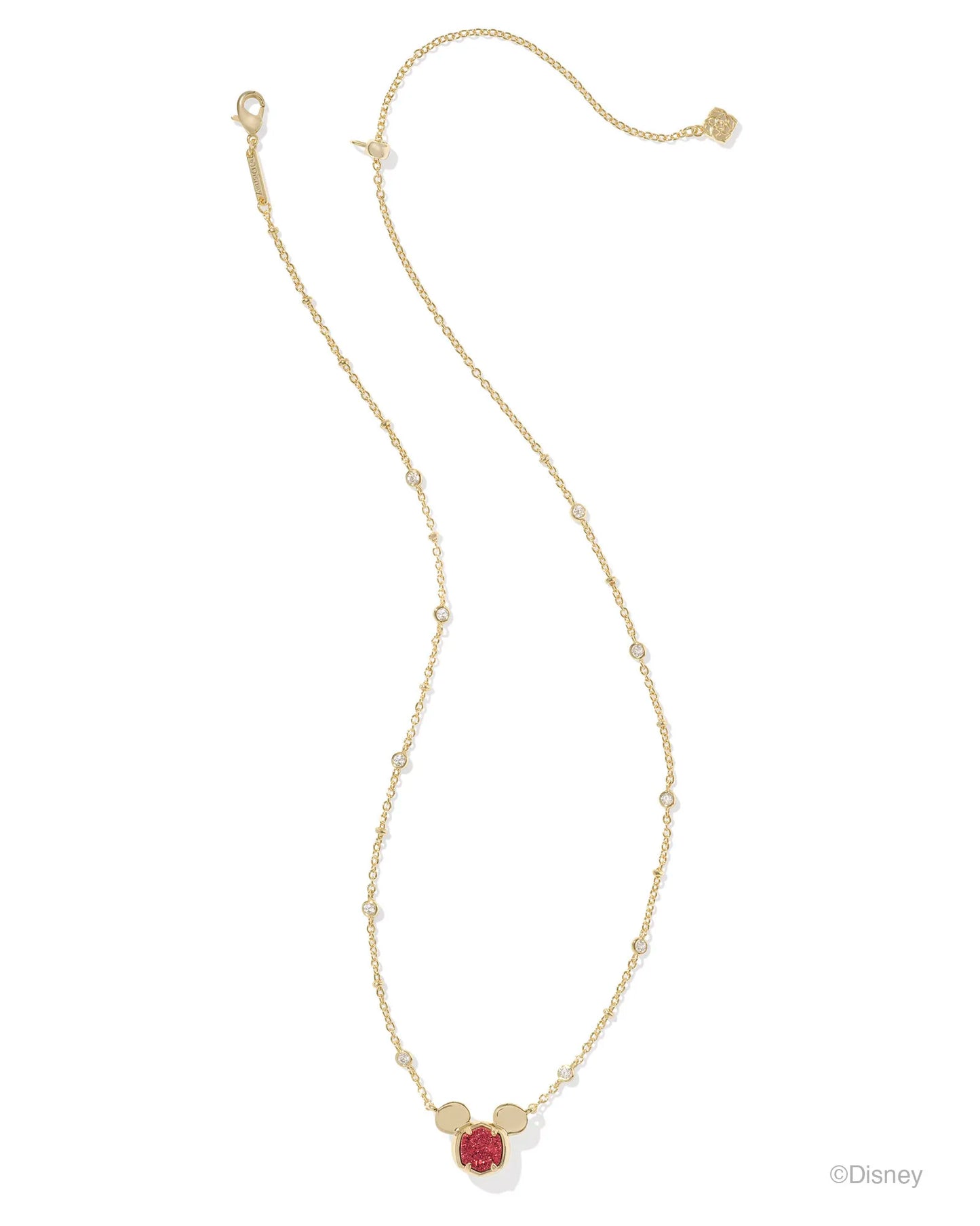 Mickey Mouse Pendant Necklace Gold Bright Red Drusy