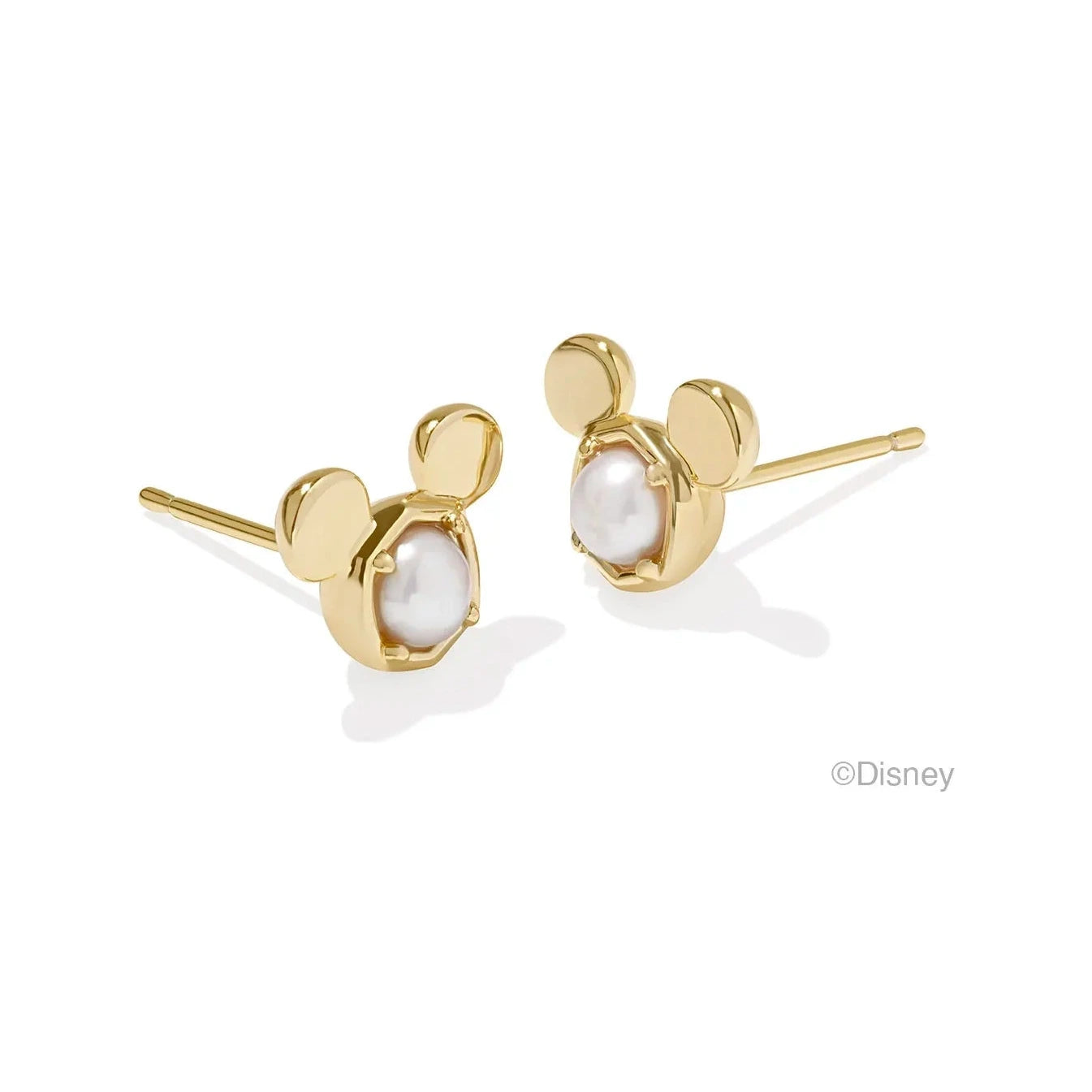Mickey Mouse Stud Earrings Gold White Pearl