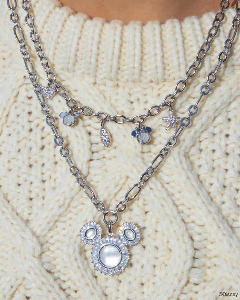 Mickey Minnie Charm Necklace Silver Iridescent White Mix