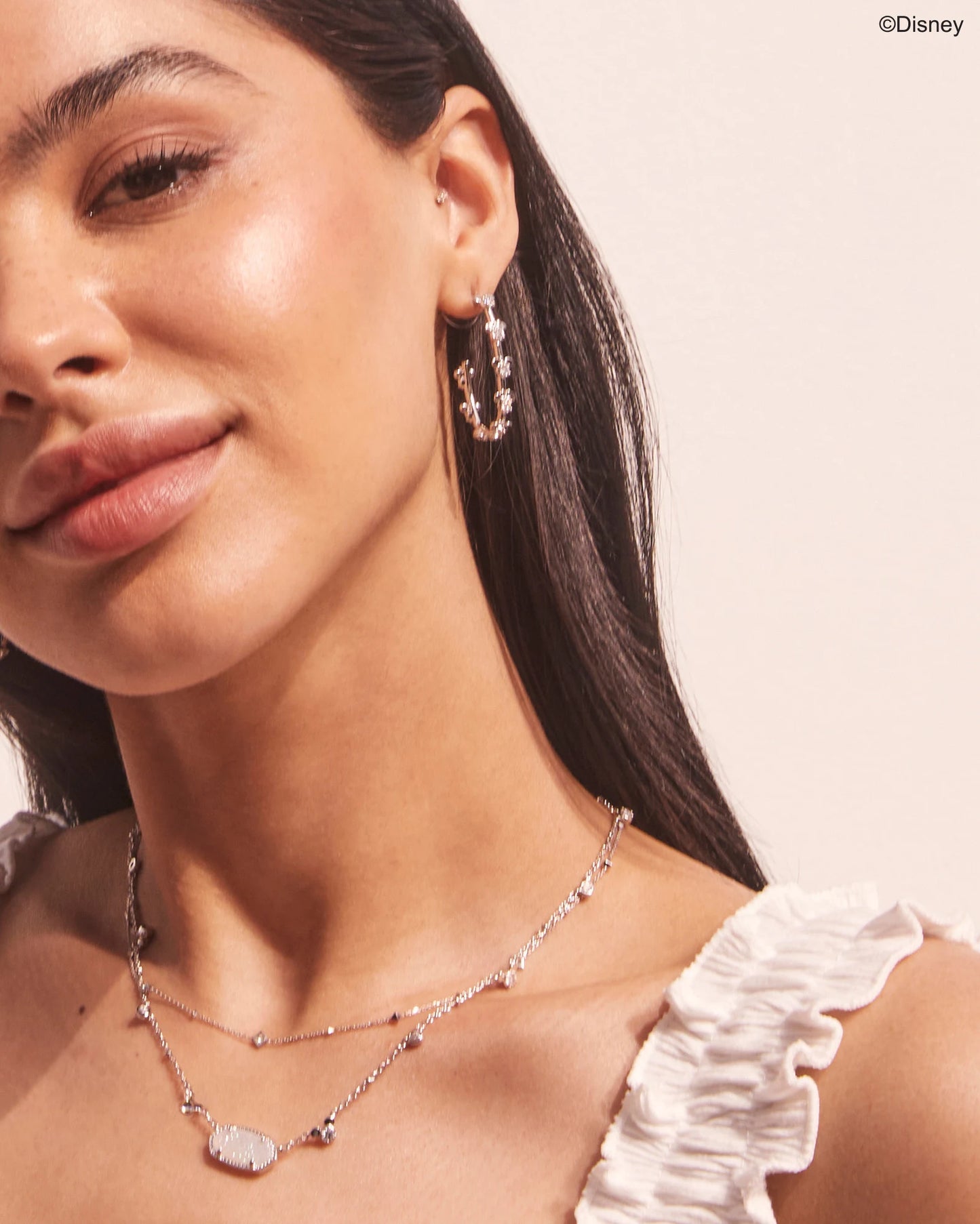 Mickey Minnie Mouse Hoop Earrings Silver White Crystal