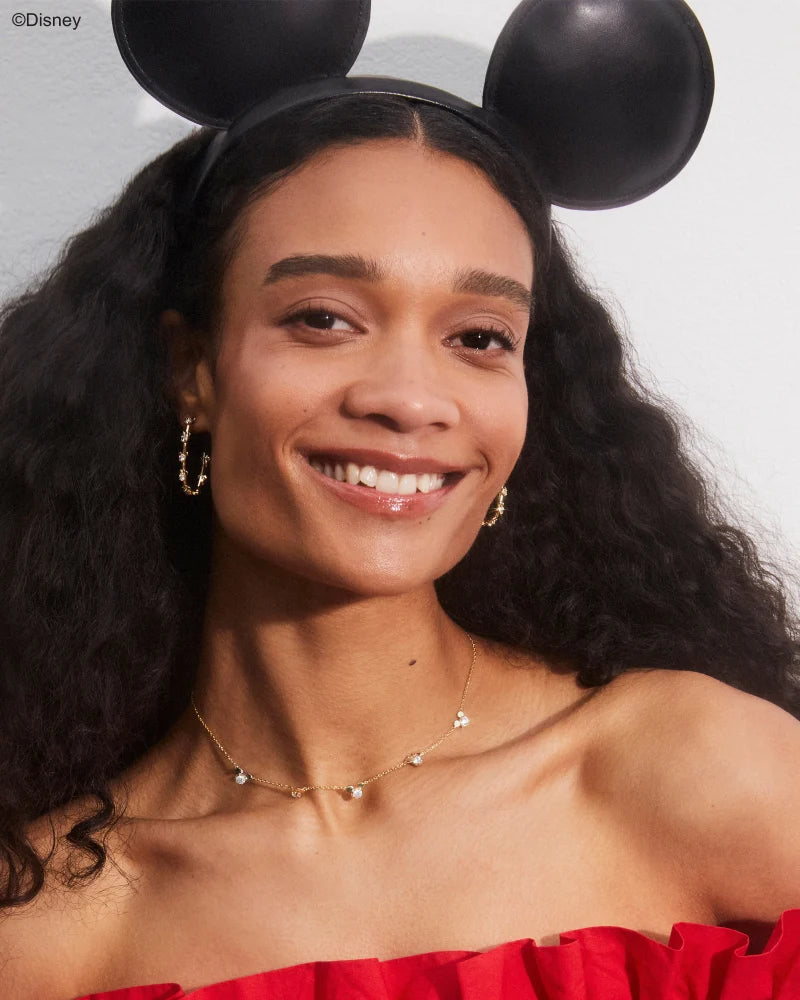 Mickey Minnie Mouse Strand Necklace Gold White Crystal