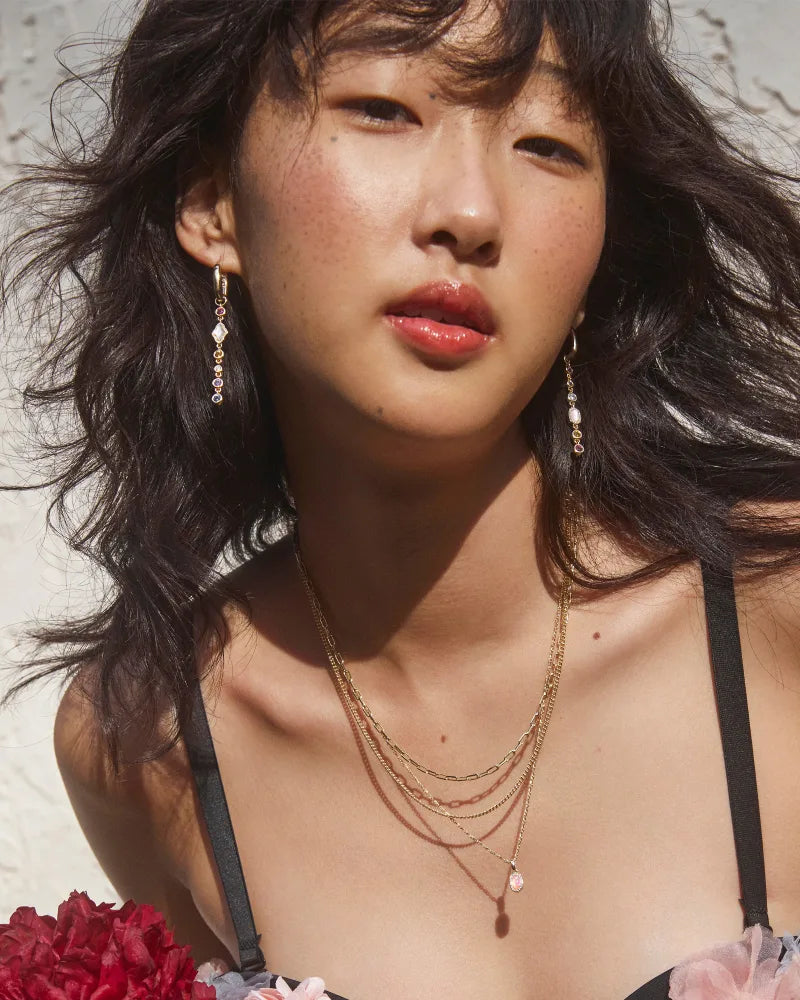 Mini Elisa Triple Strand Necklace Gold Carnation Kyocera Opal
