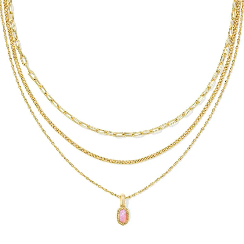 Mini Elisa Triple Strand Necklace Gold Carnation Kyocera Opal