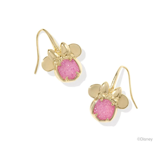 Minnie Mouse Drop Earrings Gold Hot Pink Drusy