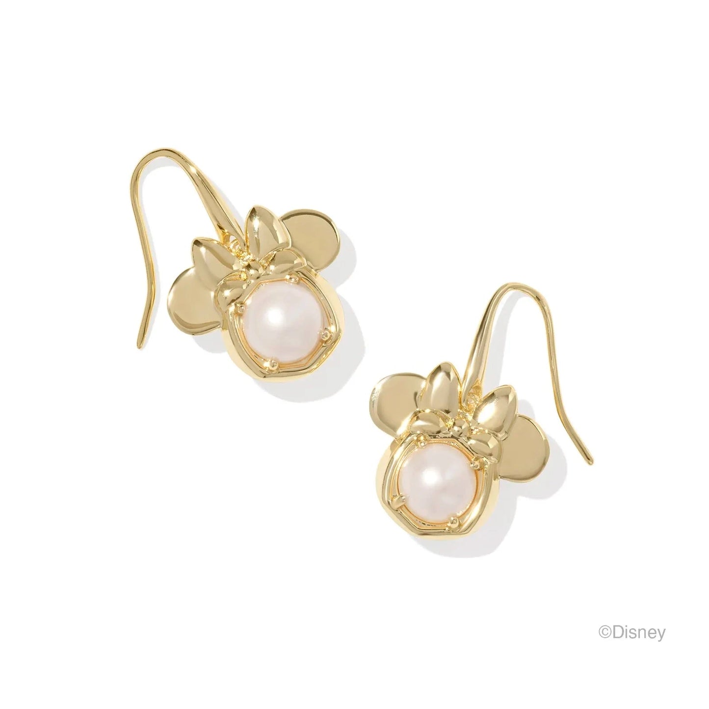 Minnie Mouse Drop Earrings Gold White Pearl