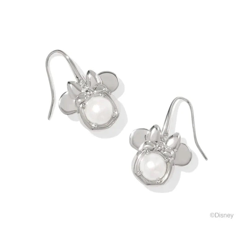 Minnie Mouse Drop Earrings Silver White Pearl