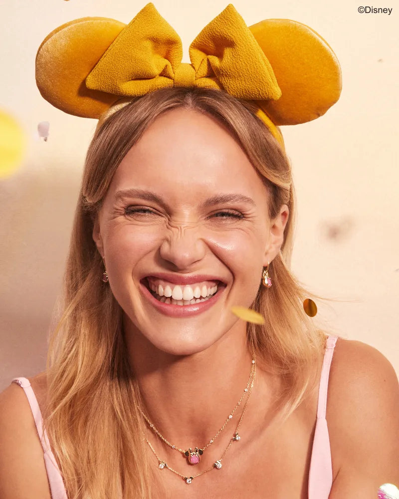 Minnie Mouse Pendant Necklace Gold Hot Pink Drusy