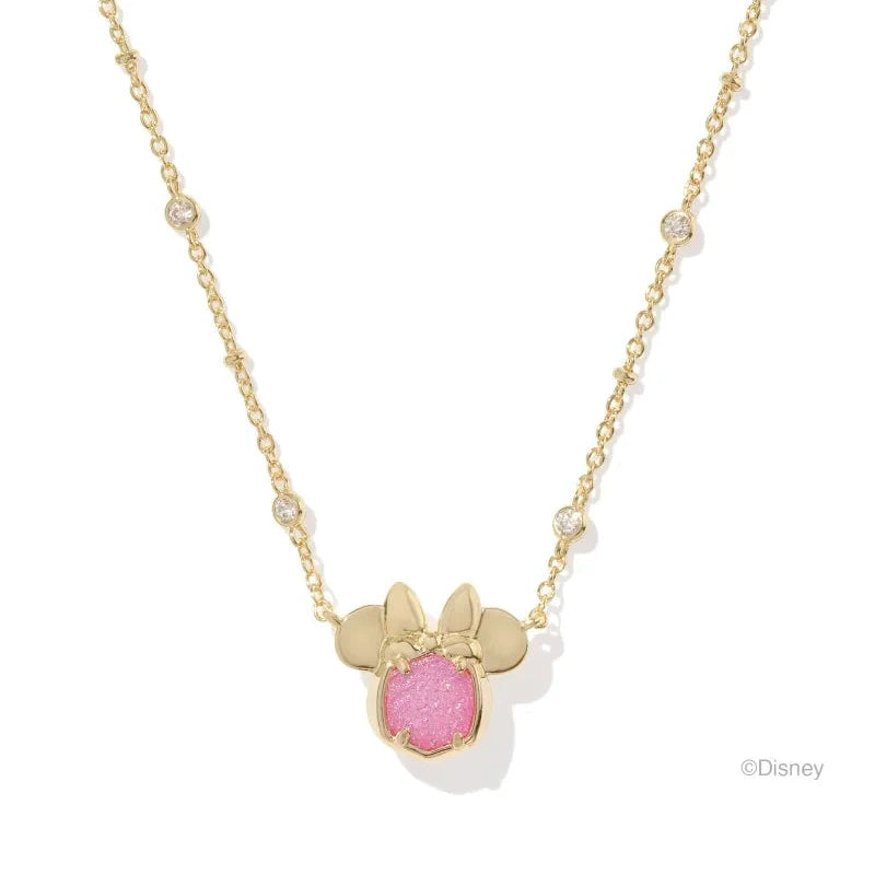 Minnie Mouse Pendant Necklace Gold Hot Pink Drusy