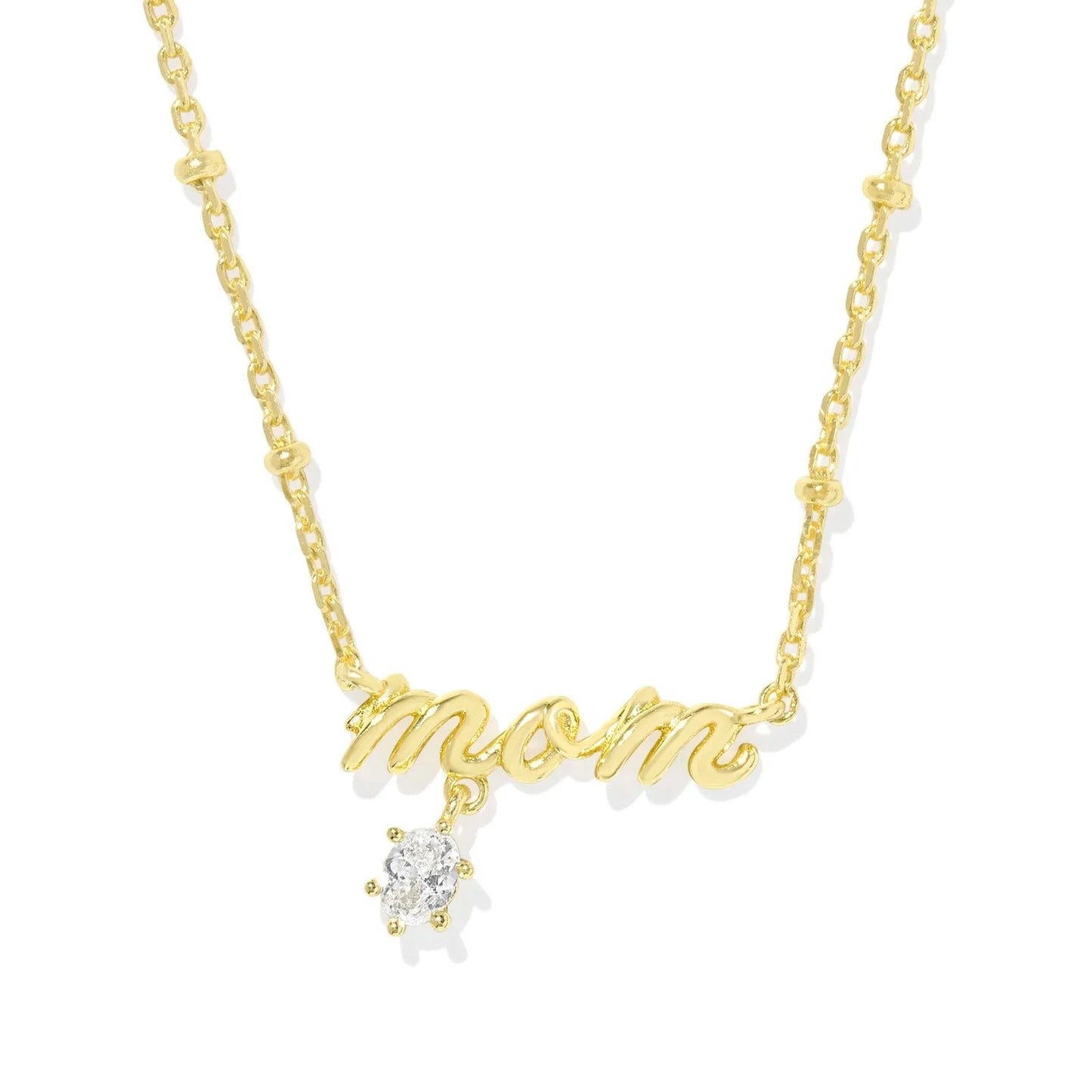 Mom Crystal Pendant Necklace Gold