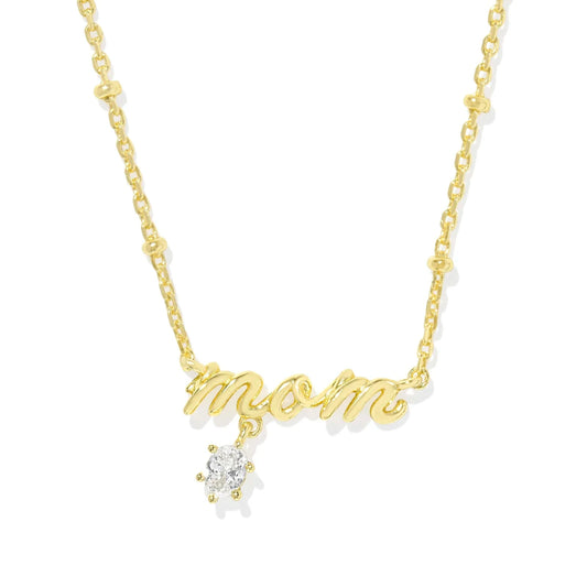 Mom Crystal Pendant Necklace Gold