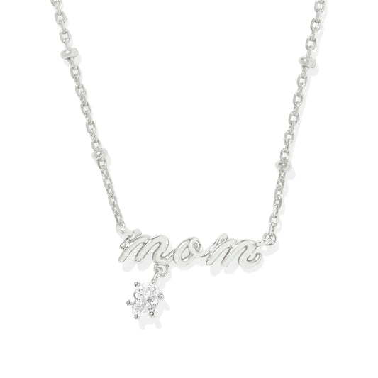 Mom Crystal Pendant Necklace Silver