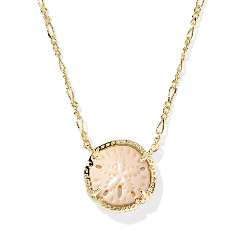 Sand Dollar Short Pendant Necklace Gold Natural Mother of Pearl
