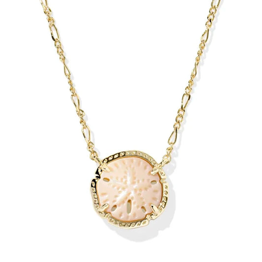 Sand Dollar Short Pendant Necklace Gold Natural Mother of Pearl