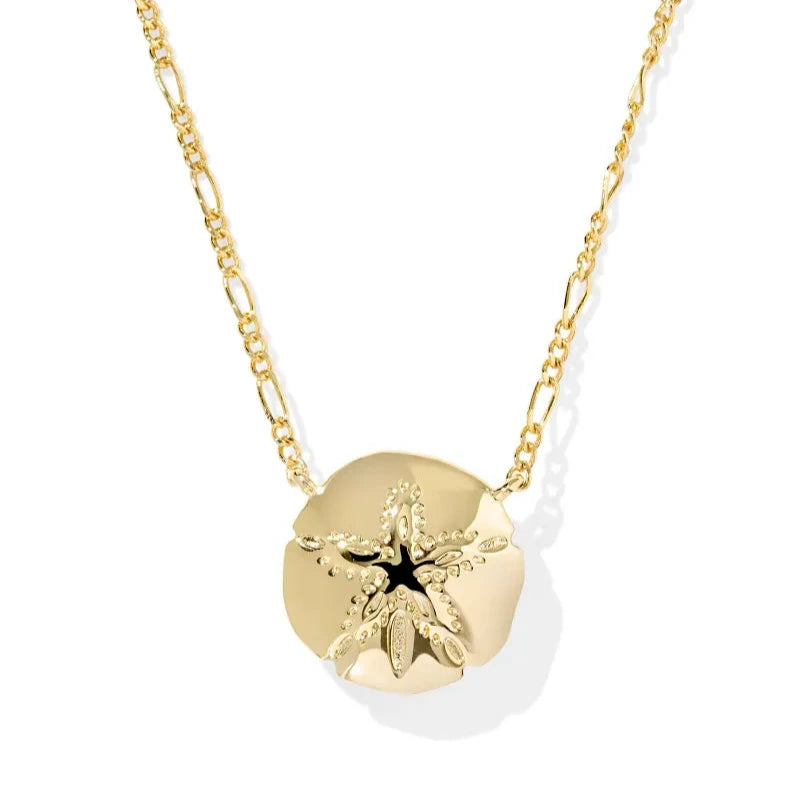 Sand Dollar Short Pendant Necklace Gold Natural Mother of Pearl