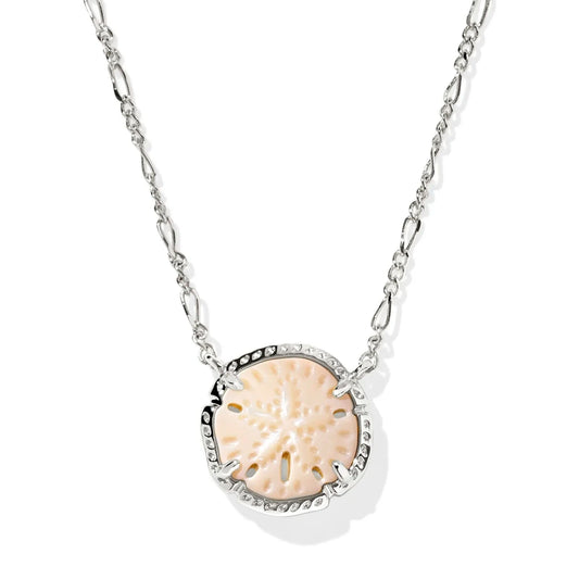 Sand Dollar Short Pendant Necklace Silver Natural Mother of Pearl
