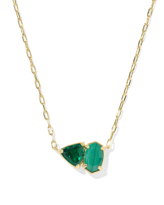Tatum Short Pendant Necklace Gold Green Mix