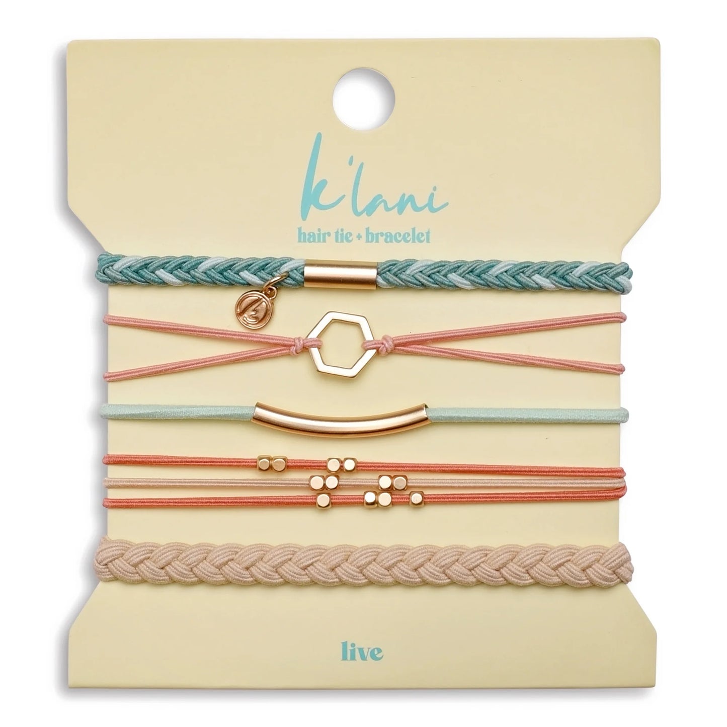 Live Gold Hexagon Hair Tie Bracelet Set