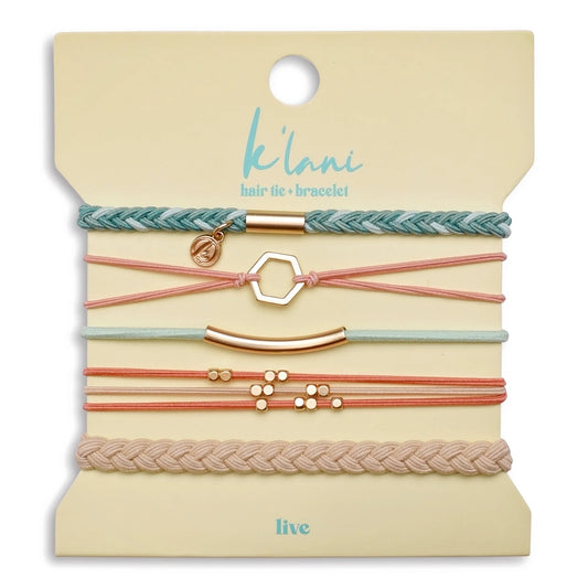 Live Gold Hexagon Hair Tie Bracelet Set
