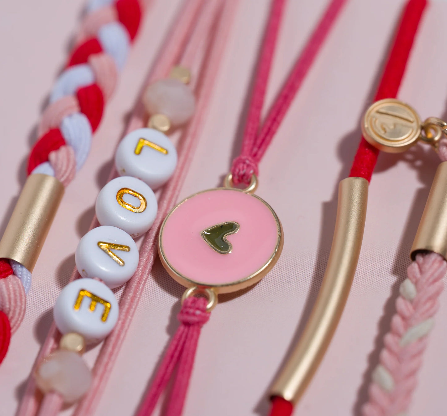 Love Pink Hearts Hair Tie Bracelet Set