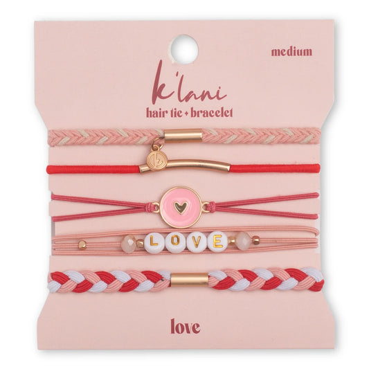 Love Pink Hearts Hair Tie Bracelet Set