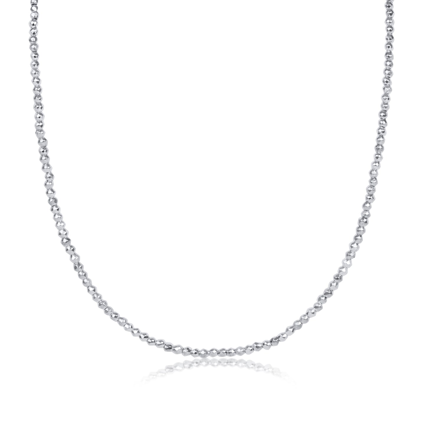 15" Choker Bright Silver Faceted Hematite 2mm Bead