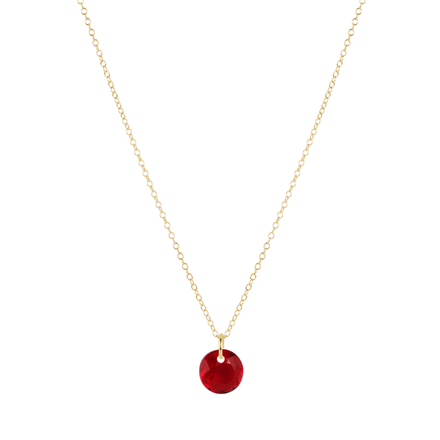16" Necklace Gold Reflection Small Charm Garnet