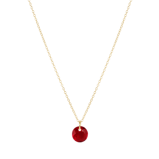16" Necklace Gold Reflection Small Charm Garnet