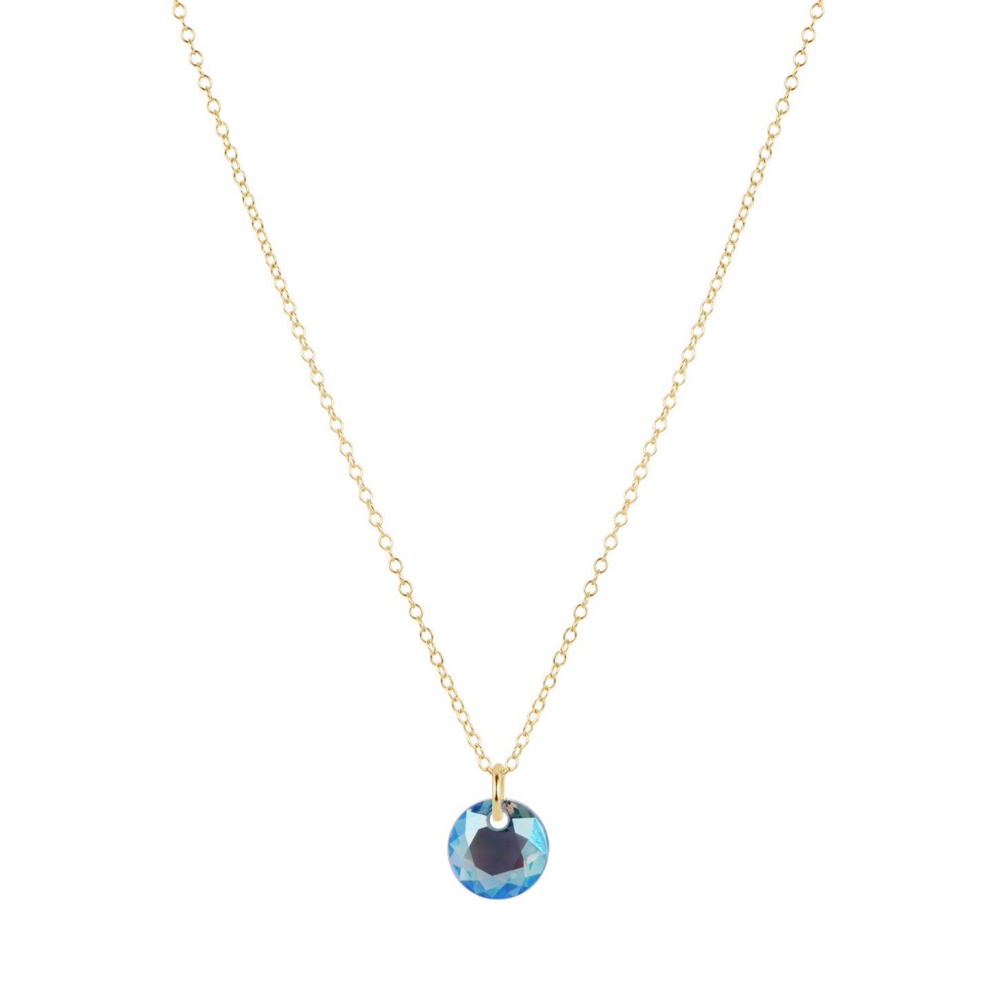 16" Necklace Gold Reflection Small Charm Aquamarine