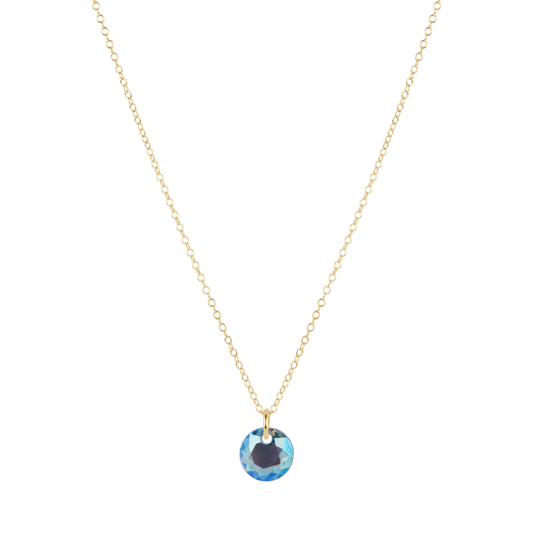 16" Necklace Gold Reflection Small Charm Aquamarine