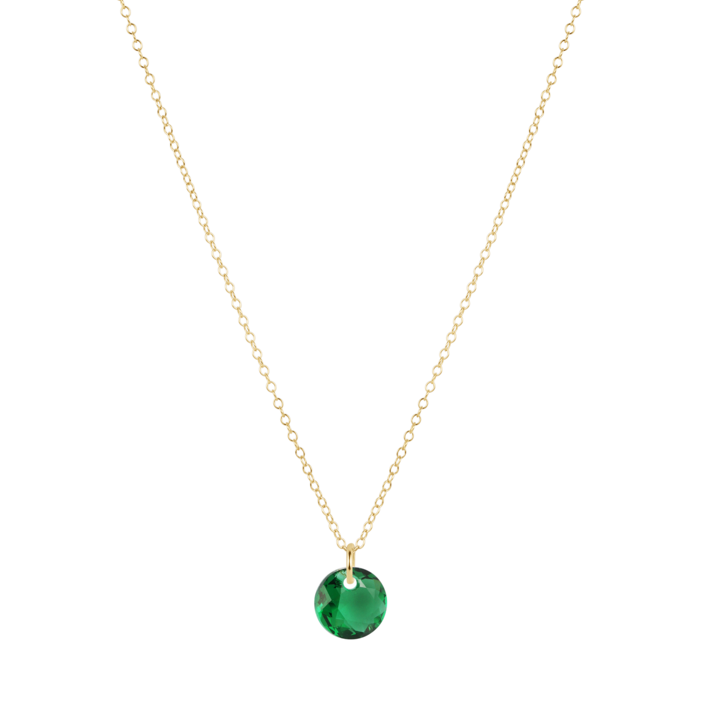 16" Necklace Gold Reflection Small Charm Emerald