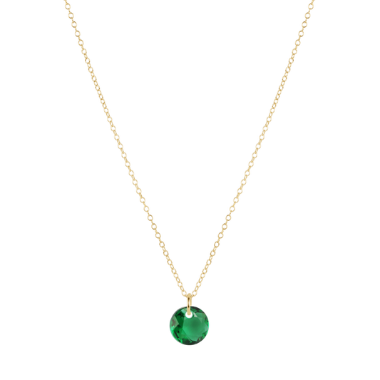 16" Necklace Gold Reflection Small Charm Emerald