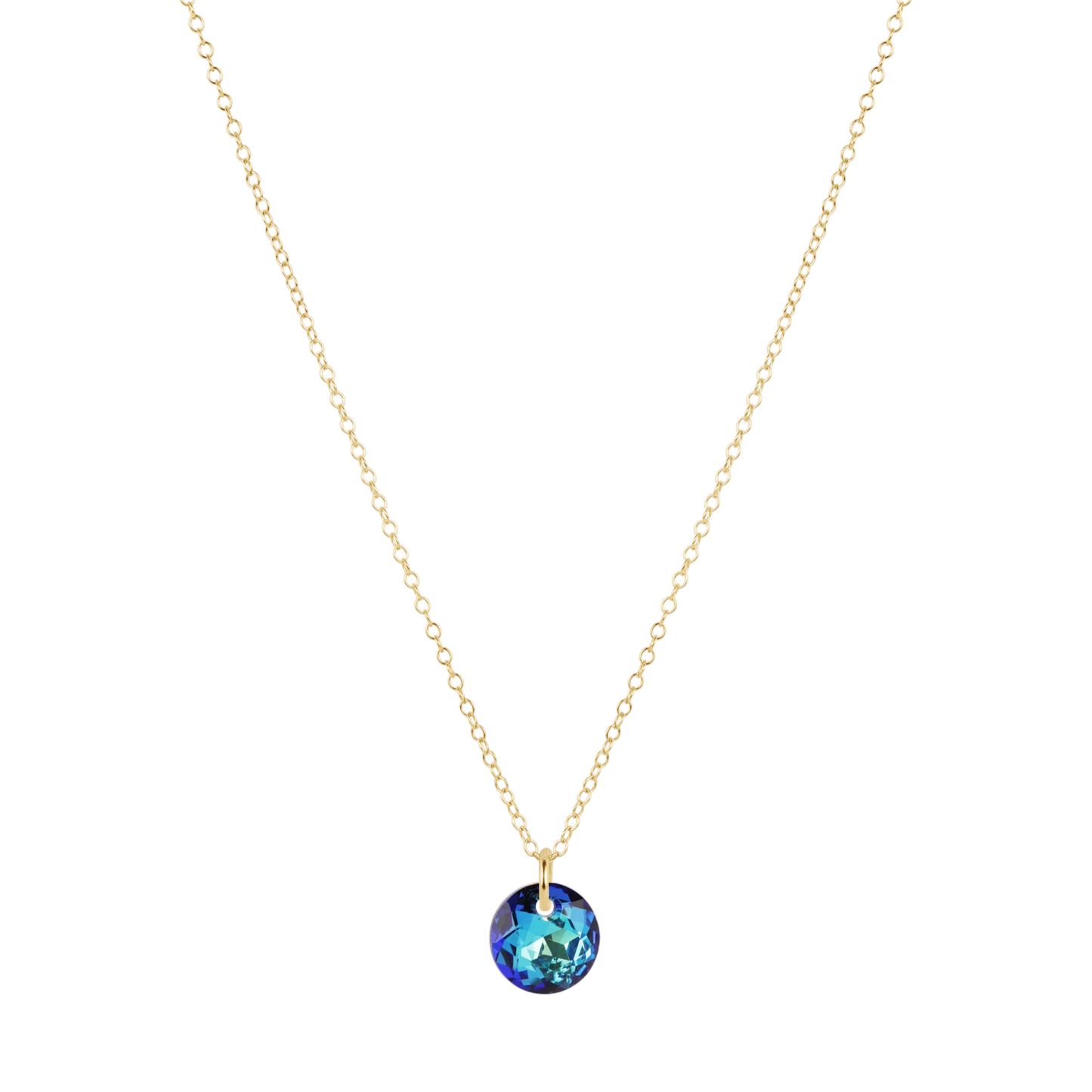 16" Necklace Gold Reflection Small Charm Blue Topaz