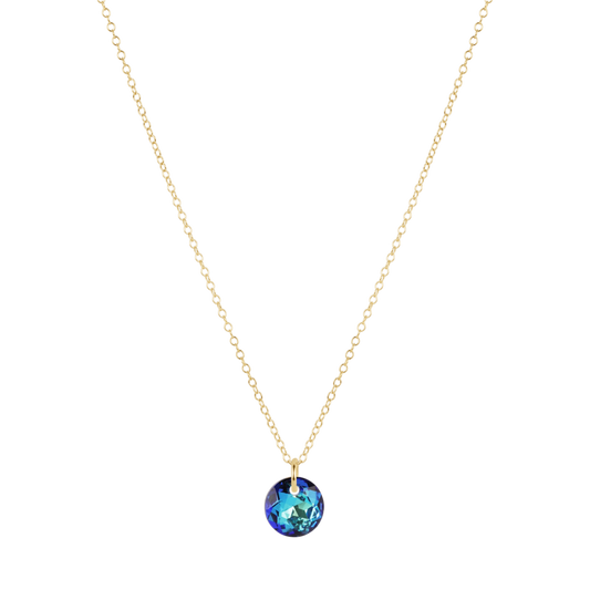 16" Necklace Gold Reflection Small Charm Blue Topaz