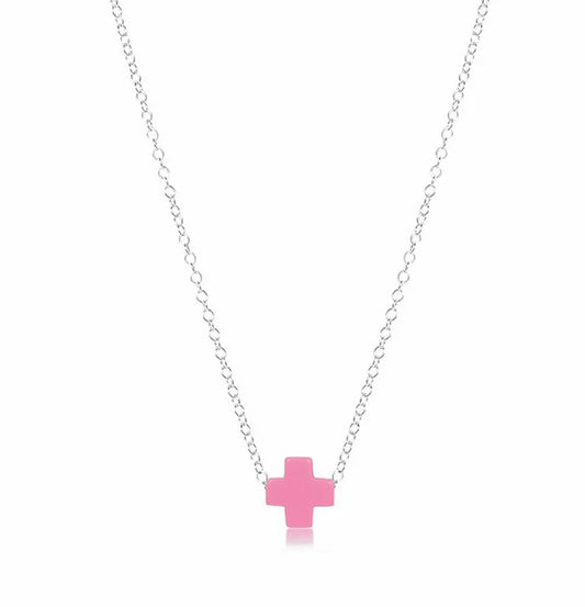16" Necklace Sterling Signature Cross Bright Pink