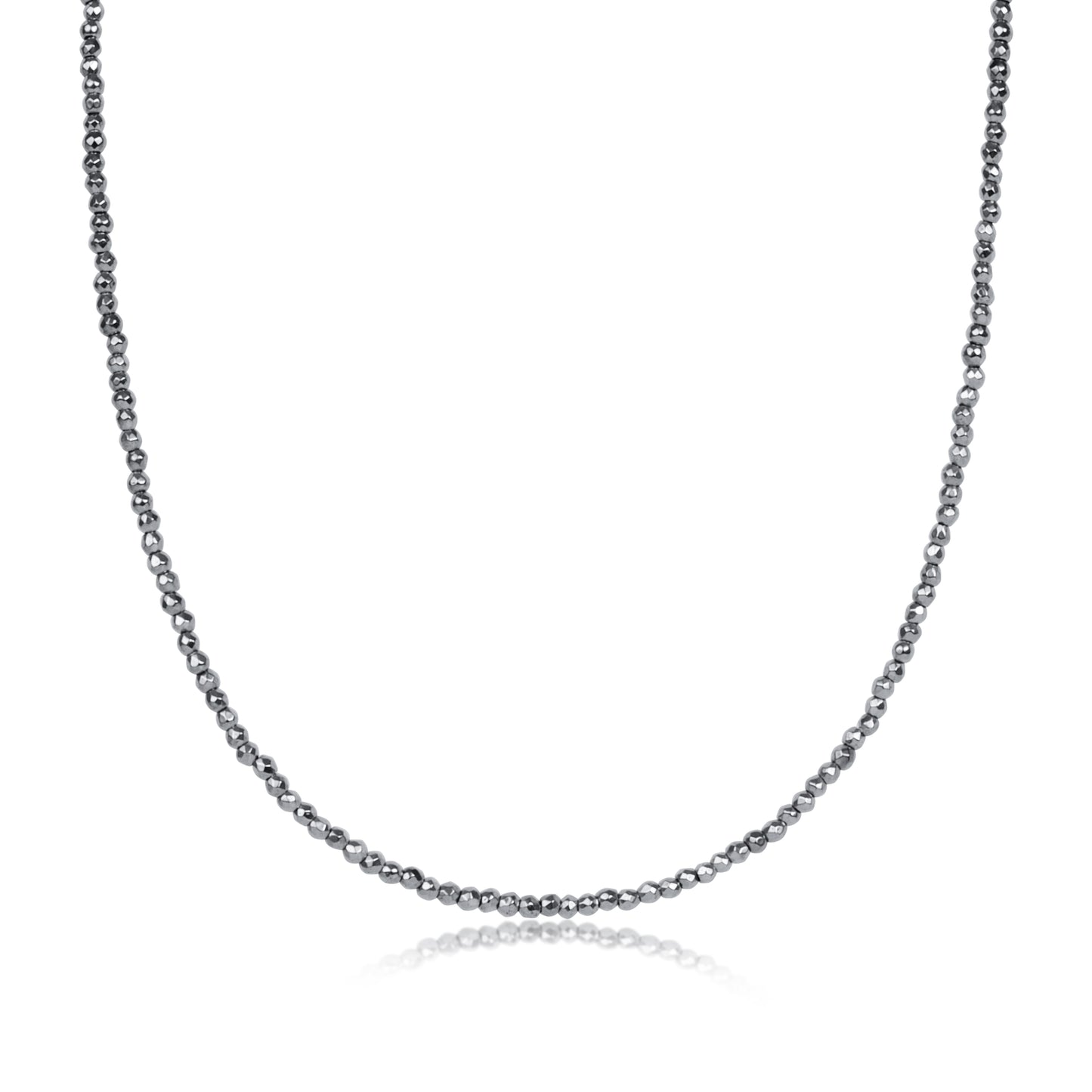 17" Choker Silver Faceted Hematite 2mm Bead