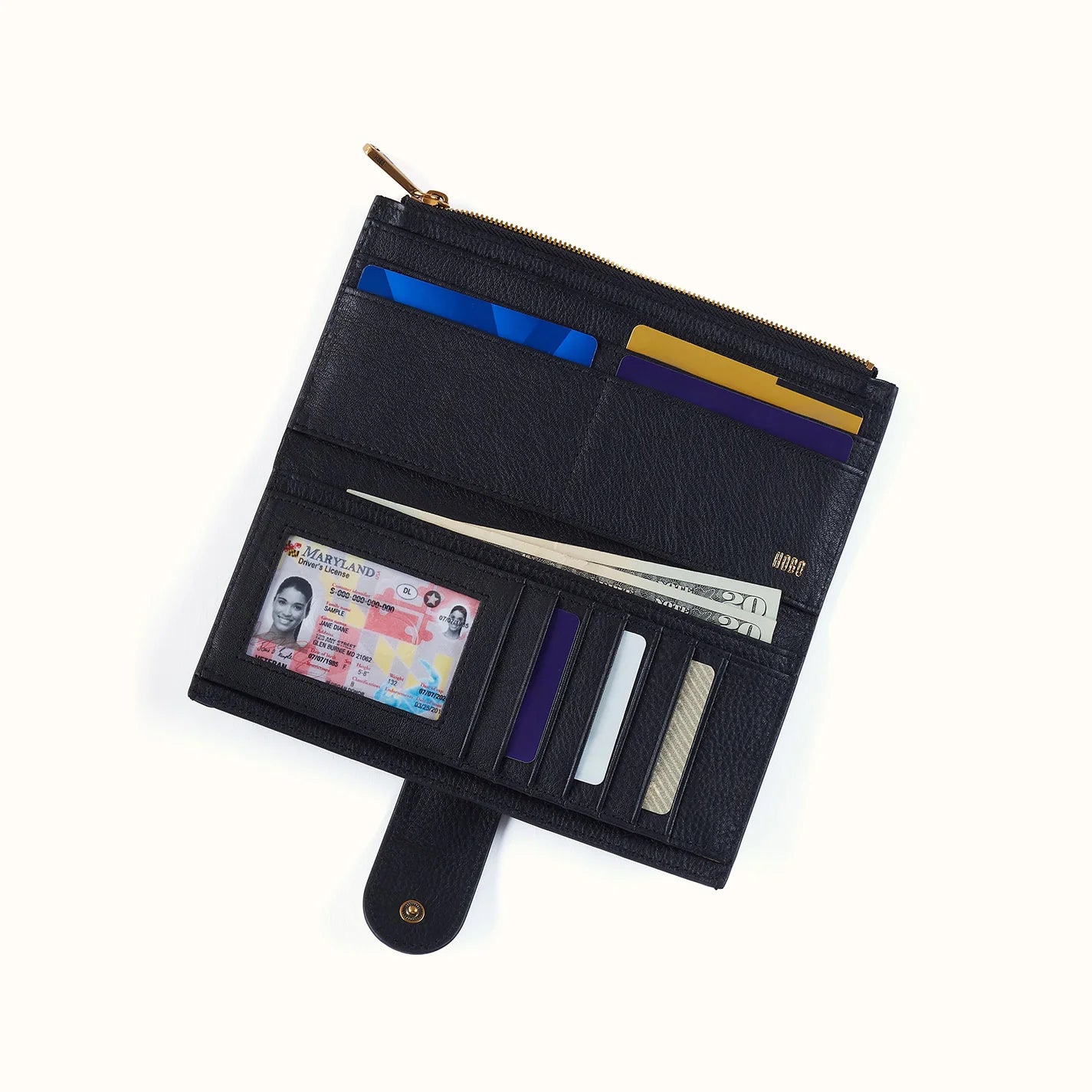 Dunn Black Continental Wallet Pebbled Leather