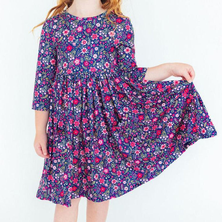 Flower Farm 3/4 Sleeve Pocket Twirl Dress
