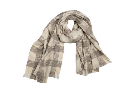 Arianna Scarf Taupe and Cream Checker Print